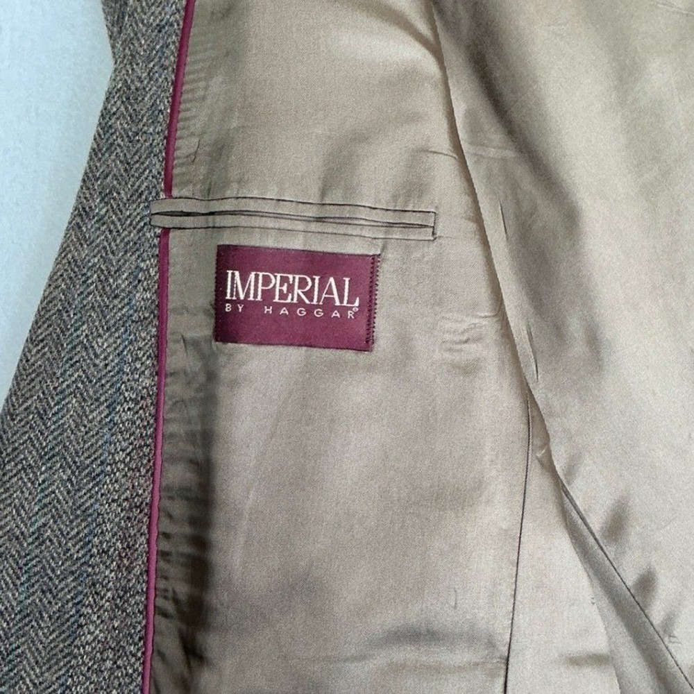 Imperial by Haggar Blazer Mens 46L Brown Wool Herringbone Striped Sport Coat - Picture 4 of 11